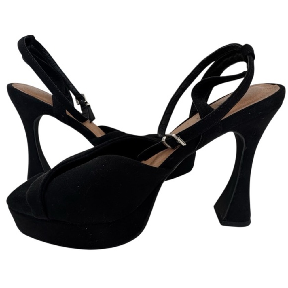 torrid Black Faux Suede Platform Slingback Bohemian Heels Pumps